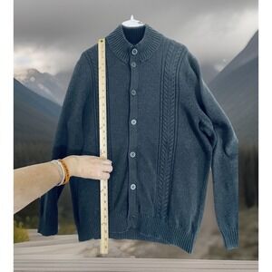 JOE Joseph Abboud Sweater Mens Large Gray Cable Knit Mock Neck Cardigan